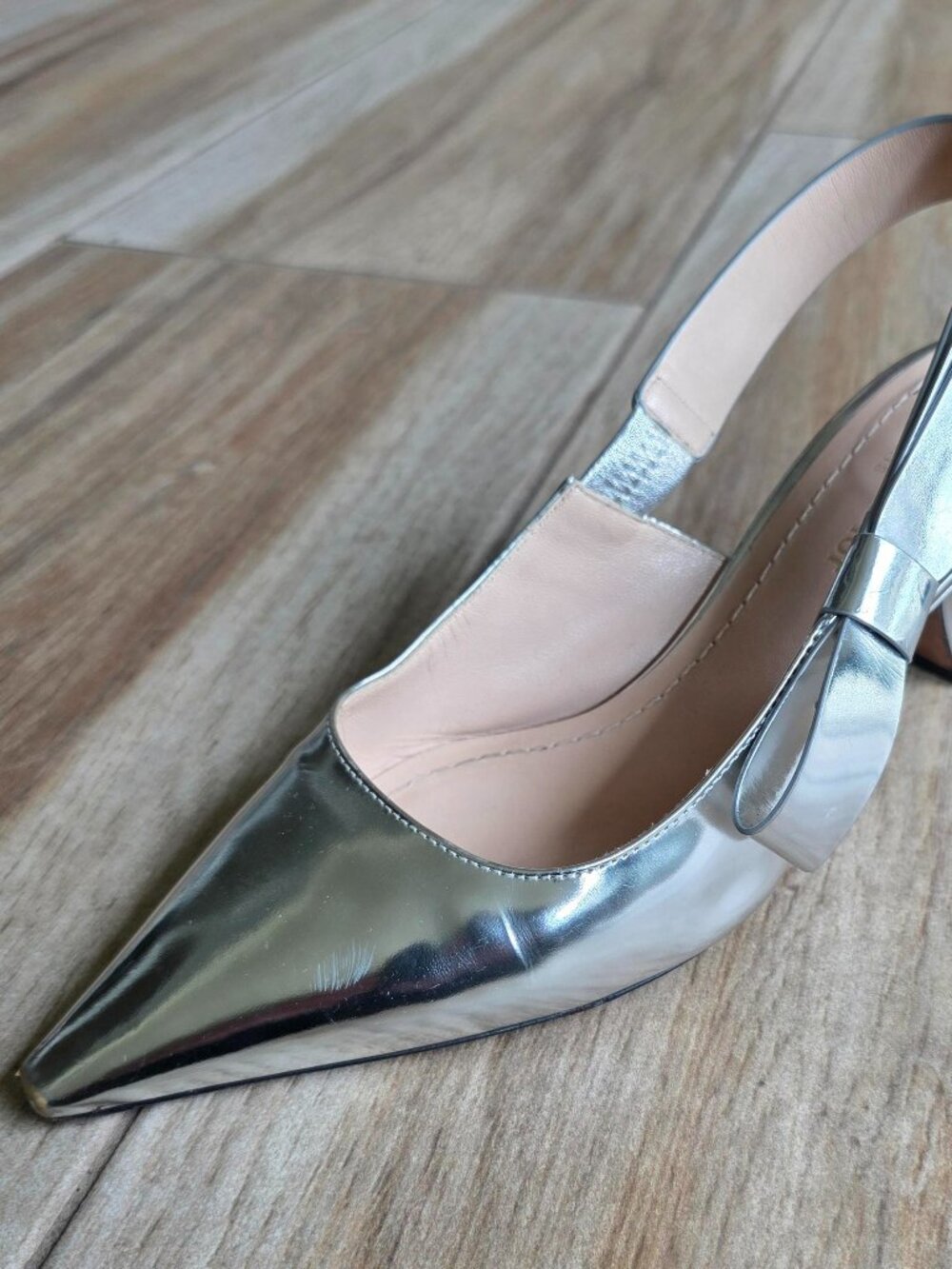 Dior J'Adior Silver Patent Leather Bow Shoes Eur. 37